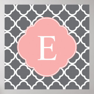Grått Grått Peach Quatrefoil Monogram Poster