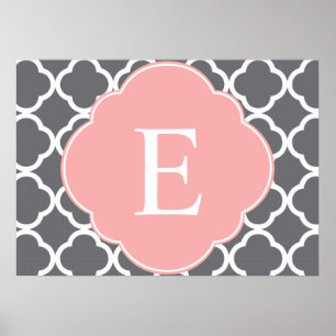 Grått Grått Peach Quatrefoil Monogram Poster