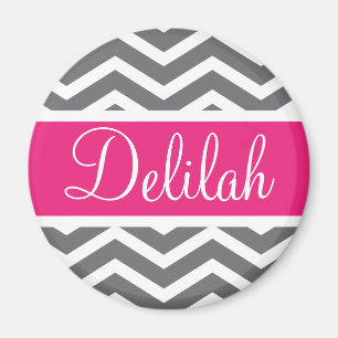Grått Grått Rosa Chevron Namn Magnet