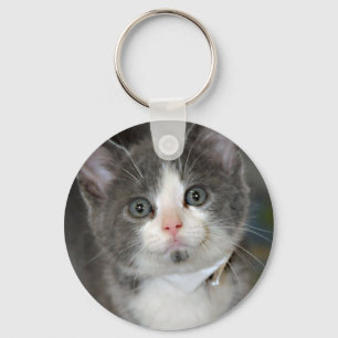 Grått/Grått/Silver och vit kattnyckelkedja Nyckelring
