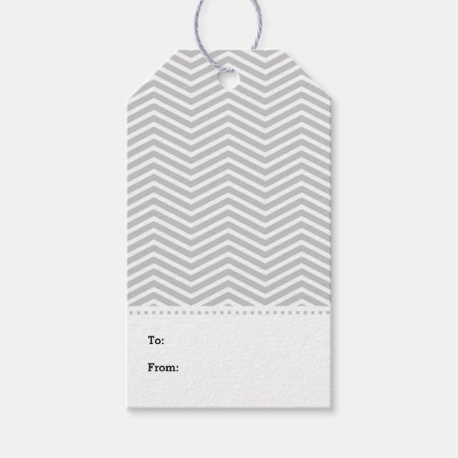 Grått Grått White Chevron Modern Gift Märkres Presentetikett (Framsidan)