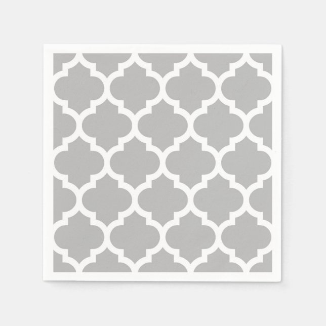 Grått Grått White Moroccan Quatrefoil Mönster #5 Pappersservett (Framsidan)