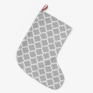 Grått Grått White Moroccan Quatrefoil Mönster #5 Stor Julstrumpa