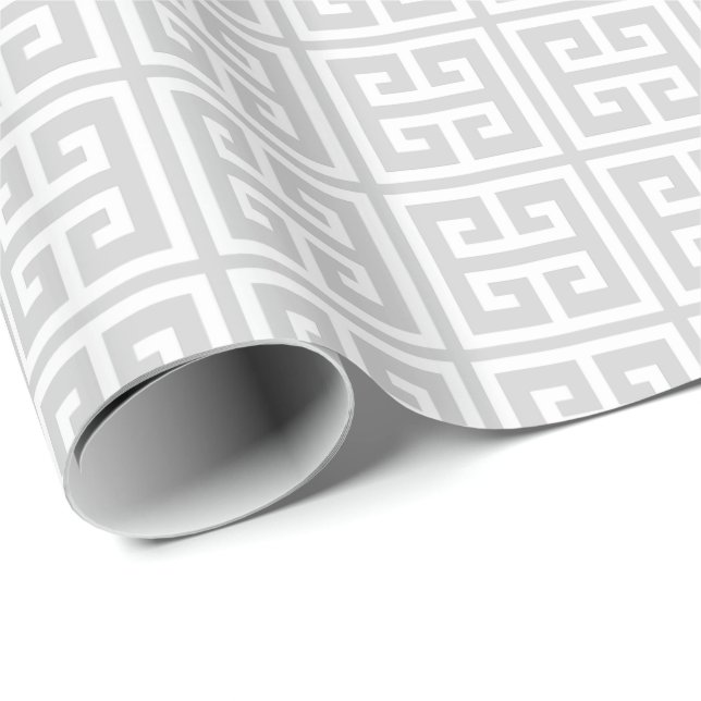 Grått Grekiska Nyckel Mönster Presentpapper (Rullad Hörn)