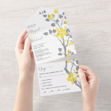 Grått gren med gula blommor initialer bröllop
