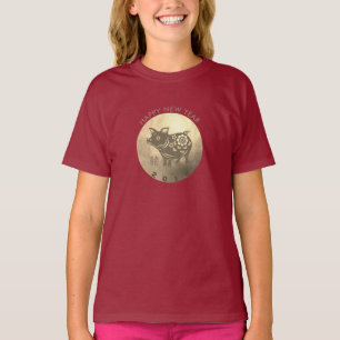 Grått Gris Papercut Kinesiskt nyår 2019 Flicktråd T Shirt