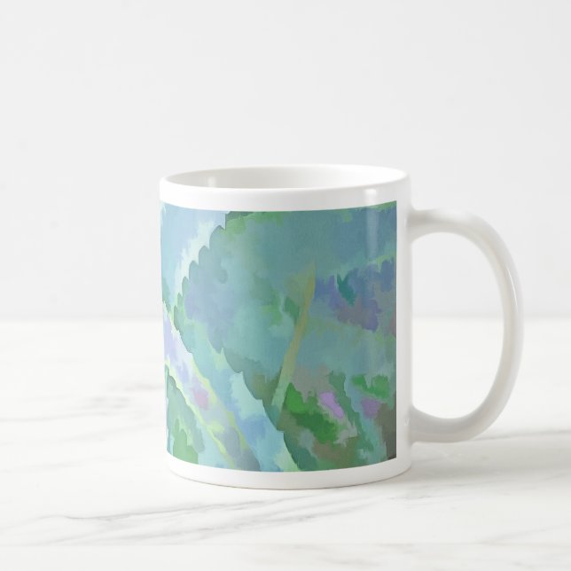 Grått Grönt Aloe Abstrakt Painting Kaffemugg (Höger)