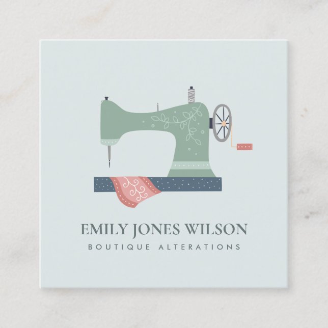 GRÅTT GRÖNT AQUA ORANGE ROSA SEWWAN MASKIN TAILOR FYRKANTIGT VISITKORT (Framsida)