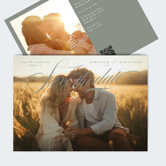 Grått Grönt Classic QR Code Two Photo Spara Datumet (Skapare uppladdad)