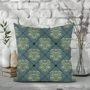 Grått Grönt Diamond Damask Pattern Kudde