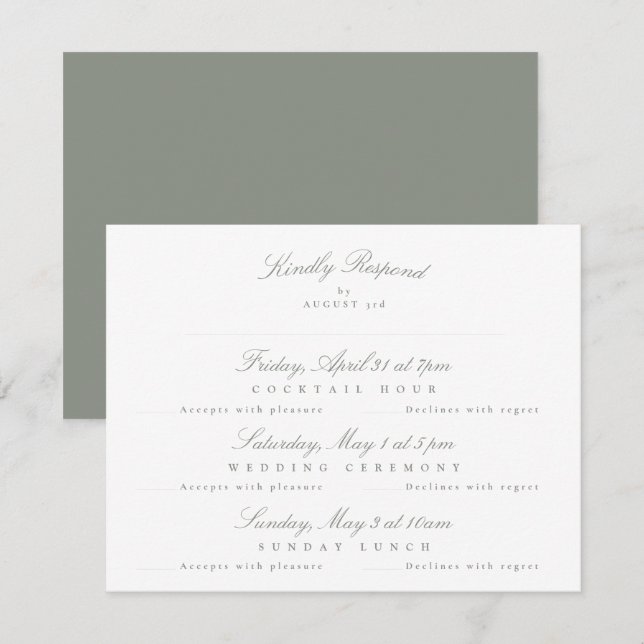 Grått Grönt Elegant Calligraphy multi-event OSA Kort (Fram/baksida)