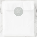 Grått Grönt Elegant Script Bröllop Tack Runt Klistermärke<br><div class="desc">Ett enkelt "Tack"-klistermärke/kuvertförsegling med elegant som ska koordineras med mitt bröllop-tack och som innehåller ett klassiskt,  svalt skriptteckensnitt. Malltexten är helt redigerbar,  så teckensnittet stil,  storlek,  färg och placering kan ändras. Textbilden "Tack" kan ändras och flyttat runt med hjälp av verktygen Redigera. Finns även som kvadratisk dekal.</div>