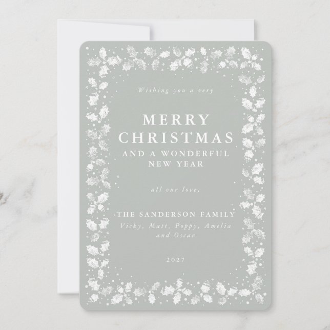 Grått-Grönt Hand, tryckt Holly Julkort (Framsida)