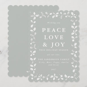 Grått-Grönt Holly Peace Kärlek + Joy Julkort