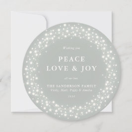 Grått-Grönt Round Sparkling Ljus Peace Kärlek + Jo Julkort