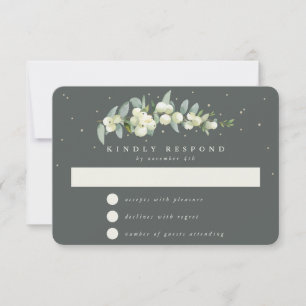 Grått Grönt Snowberry+Eucalyptus Garland Bröllop OSA Kort