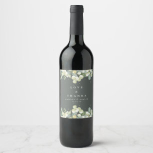Grått-Grönt Snowberry+Eucalyptus Winter Wedding Vinflaska Etikett
