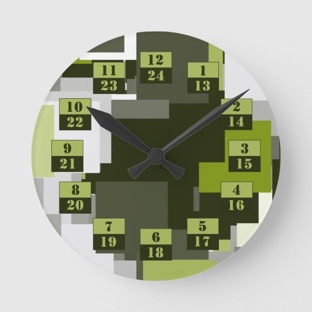 Grått Grönt Urban Camouflage Squares Militärtid Rund Klocka (Framsida)