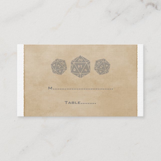 Grått Grunge D20 Dice Gamer Place Card Placeringskort (Framsida)