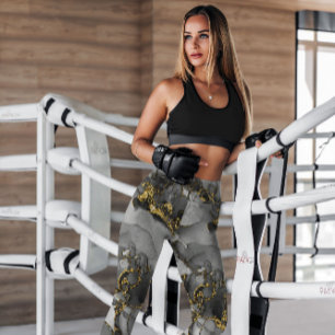 Grått Guld Abstrakt Patterned Lagar Leggings