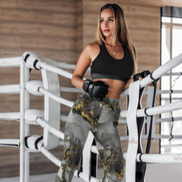 Grått Guld Abstrakt Patterned | Lagar Leggings