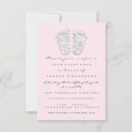 Grått Guld Baby Shower Feet Foot Silver Girl Rosa Inbjudningar