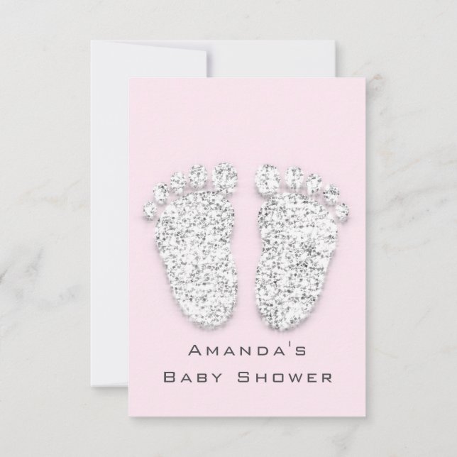 Grått Guld Baby Shower Feet Foot Silver Girl Rosa Inbjudningar (Baksida)