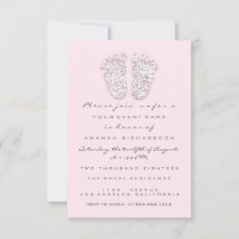 Grått Guld Baby Shower Feet Foot White Girl Rosa Inbjudningar