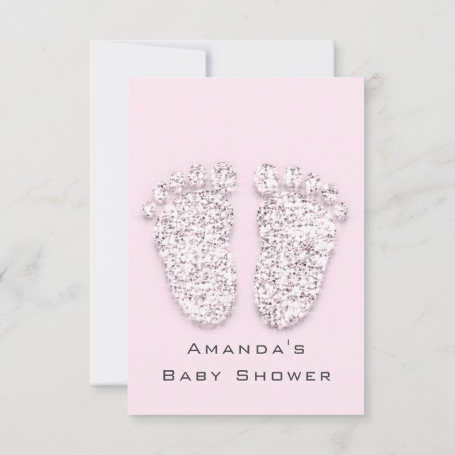 Grått Guld Baby Shower Feet Foot White Girl Rosa Inbjudningar (Baksida)