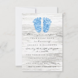Grått Guld Baby Shower Feet Wood Rustic Boy Blue Inbjudningar
