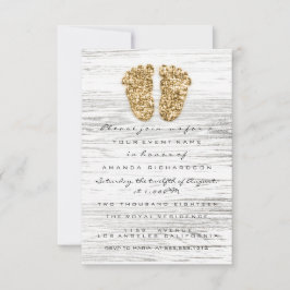 Grått Guld Baby Shower Feet Wood Rustic Girl Boy Inbjudningar