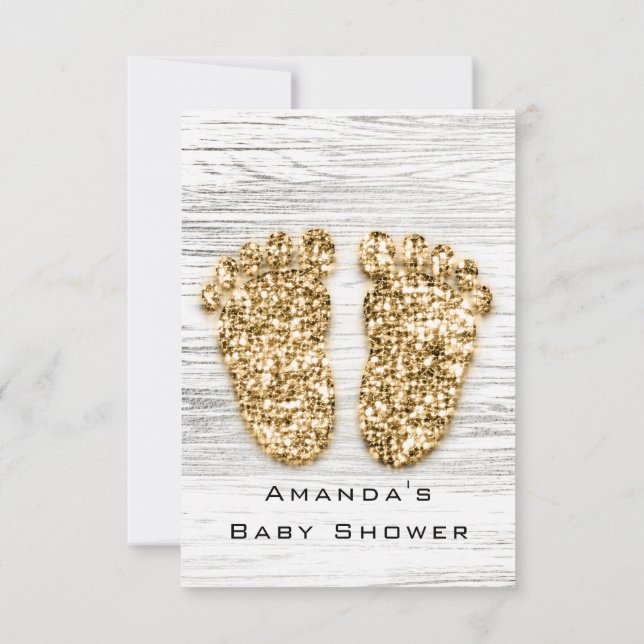 Grått Guld Baby Shower Feet Wood Rustic Girl Boy Inbjudningar (Baksida)