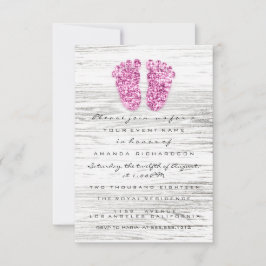 Grått Guld Baby Shower Feet Wood Rustic Girl Rosa Inbjudningar