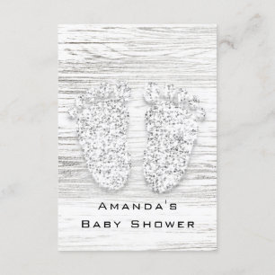 Grått Guld Baby Shower Feet Wood White Girl Boy Inbjudningar
