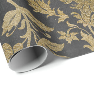 Grått Guld Blommigt Lilas Cottage Damask Graphite Presentpapper