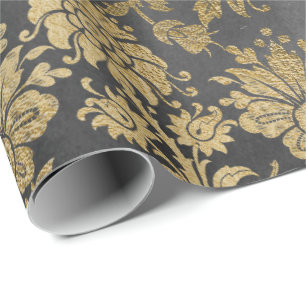 Grått Guld Blommigt Royal Cottage Damask Graphite Presentpapper