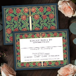 Grått Guld Blommigt Svärd Royal Bröllop RSVP OSA Kort