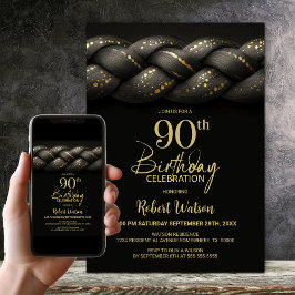 Grått Guld Braid 90:e Födelsedagsfest Inbjudningar
