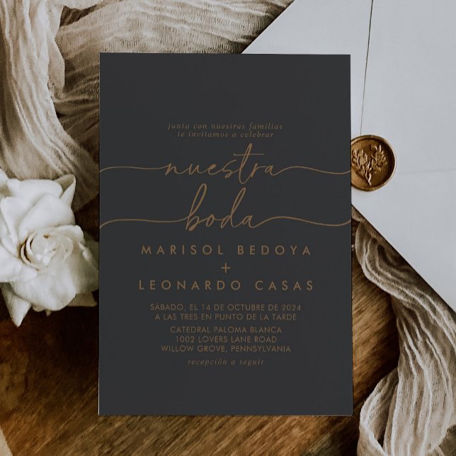 Grått Guld Classic Nuestra Boda Bröllop Inbjudningar (Skapare uppladdad)
