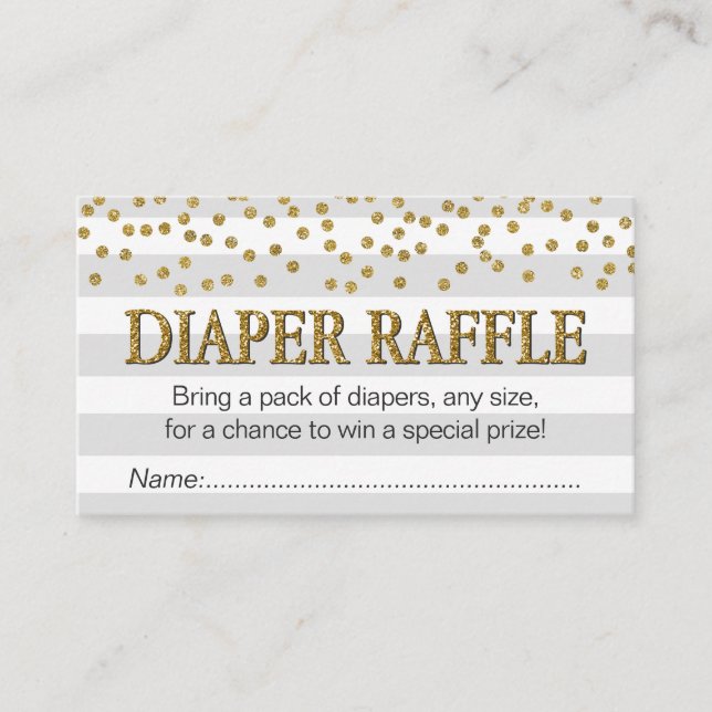 Grått Guld Elegant Baby Shower Diaper Raffle Bilje Tilläggskort (Framsida)