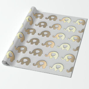 Grått Guld Elephants Baby Shower Princess Girl Boy Presentpapper