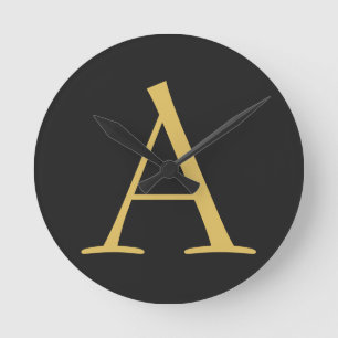 Grått Guld Färg Monogram Professionell Rund Klocka