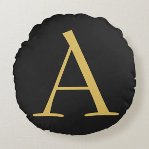 Grått Guld Färg Monogram Professionell Rund Kudde