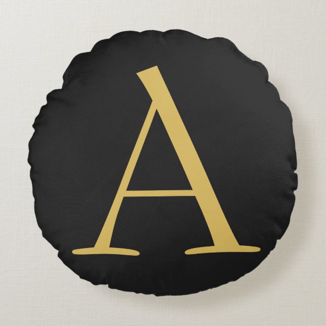 Grått Guld Färg Monogram Professionell Rund Kudde (Framsidan)