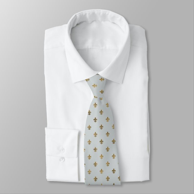 Grått & Guld Fleur de Lis Manar tie - Klassiskt ut Slips (Bunden)
