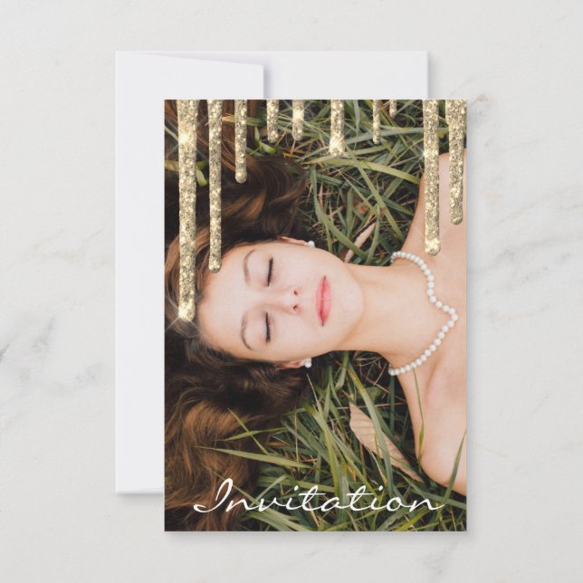 Grått Guld Glitter Drives Birthday Möhippa Inbjudningar (Baksida)