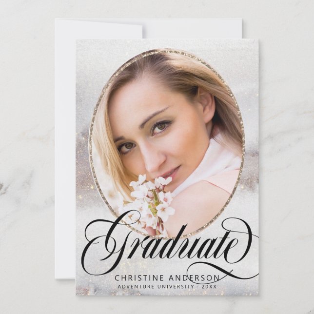 Grått Guld Glitter fotoVirtuell Studentfest Inbjudningar (Framsida)