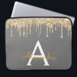 Grått Guld Glitter Gnistra Monogram Laptop Fodral<br><div class="desc">Grått (Grått) och Guld Faux Dripping Modern och Elegant Girly Glitter och Gnistra Elegant Monogram Fodral. Fodral kan anpassas så att det omfattar ditt första och första namn.</div>