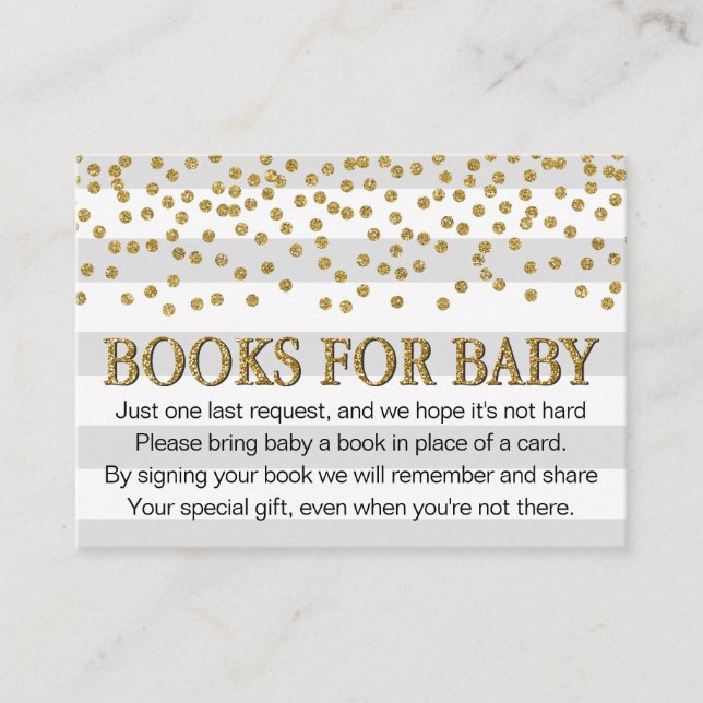 Grått Guld Glitter Neutralt Baby Shower Bok Reques Tilläggskort (Framsida)