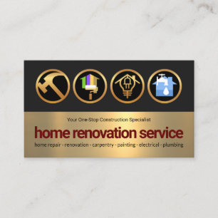 Grått Guld Lagrar Snyggt Guld Handyman Icon Build Visitkort